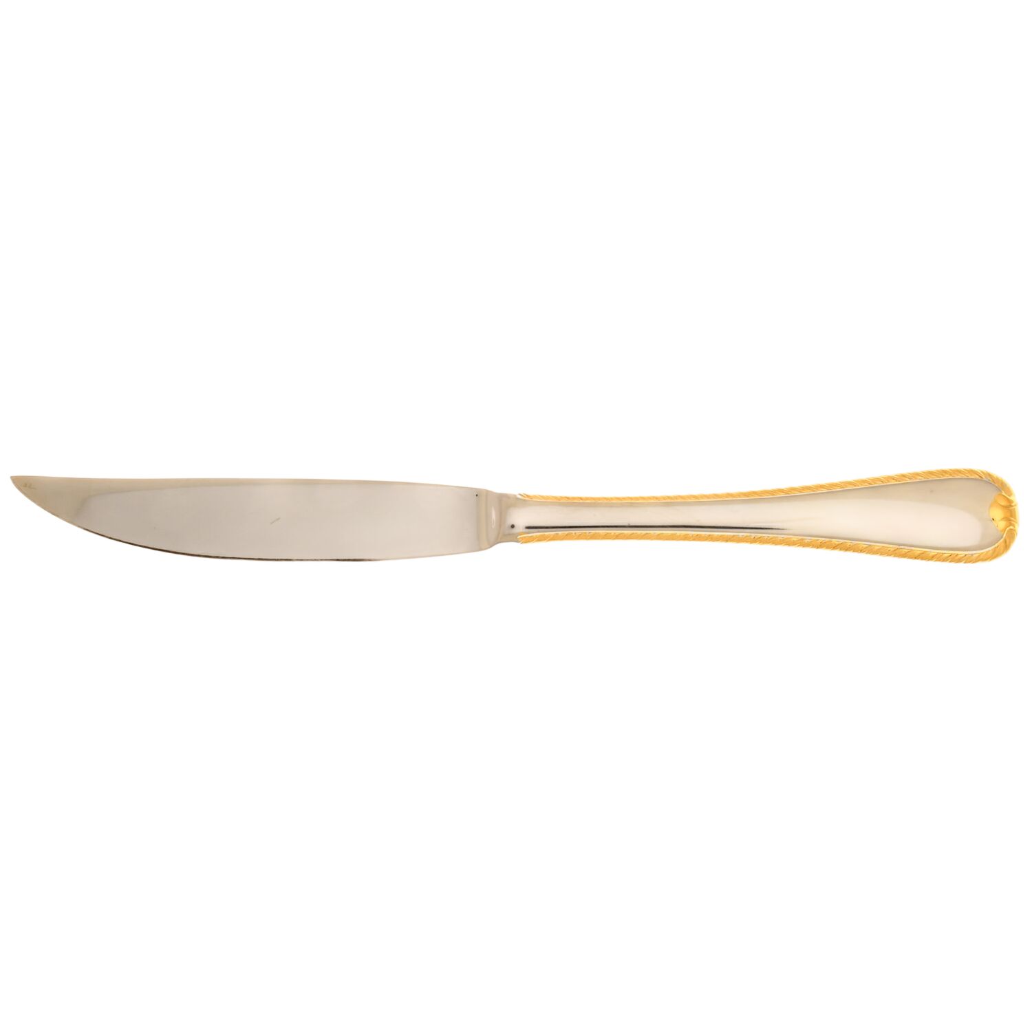 Golden Ribbon Edge (Stainless, Gold Accent) Steak Knife Individual Hollow, No Serrate HC by Gorham Silver-1