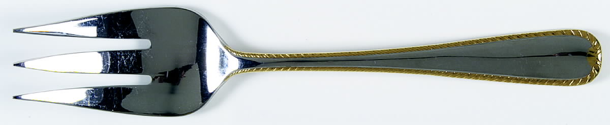 Golden Ribbon Edge (Stainless, Gold Accent) Medium Solid Cold Meat Serving Fork by Gorham Silver-1