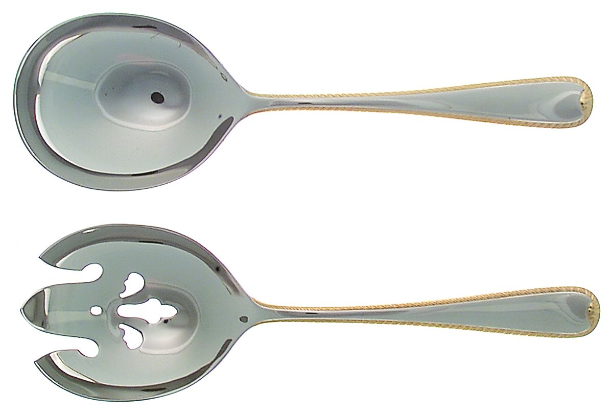Golden Ribbon Edge (Stainless, Gold Accent) (2 Pc) Solid Salad Set by Gorham Silver-1