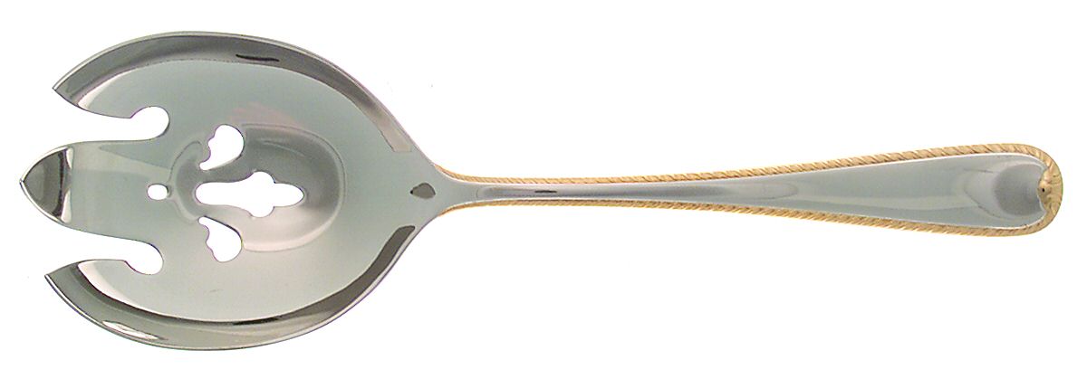 Golden Ribbon Edge (Stainless, Gold Accent) Solid Salad Serving Fork by Gorham Silver-1