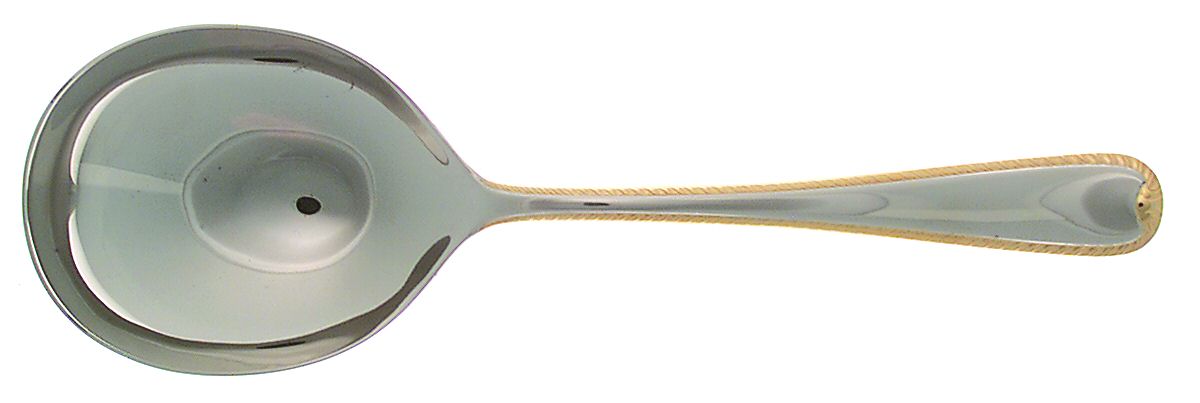 Golden Ribbon Edge (Stainless, Gold Accent) Solid Salad Serving Spoon by Gorham Silver-1
