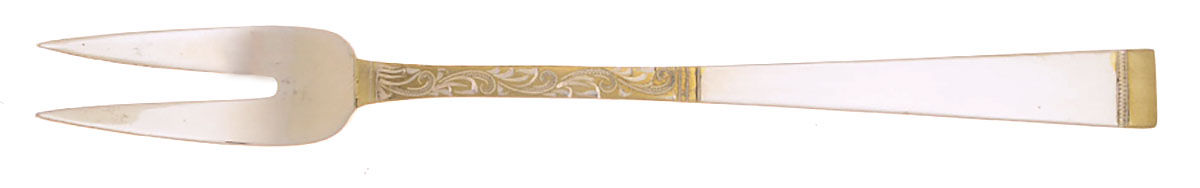 Golden Scroll (Sterling, 1977) Short Handle Pickle/Olive Fork by Gorham Silver-1