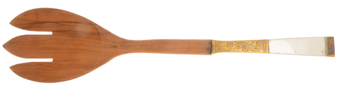 Golden Scroll (Sterling, 1977) Salad Serving Fork with Wooden Prongs by Gorham Silver-1