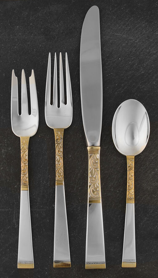 Golden Scroll (Sterling, 1977) 32 Piece Estate Set by Gorham Silver-1