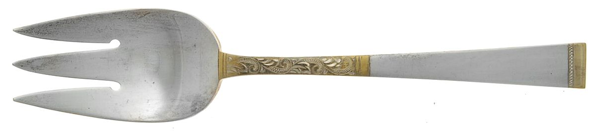 Golden Scroll (Sterling, 1977) Medium Solid Cold Meat Serving Fork by Gorham Silver-1