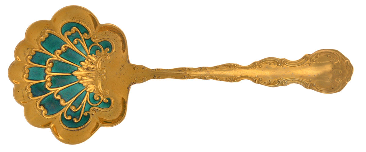 Golden Strasbourg (Sterling, Gold Vermeil) Bon Bon Spoon with Enameled Bowl by Gorham Silver-1