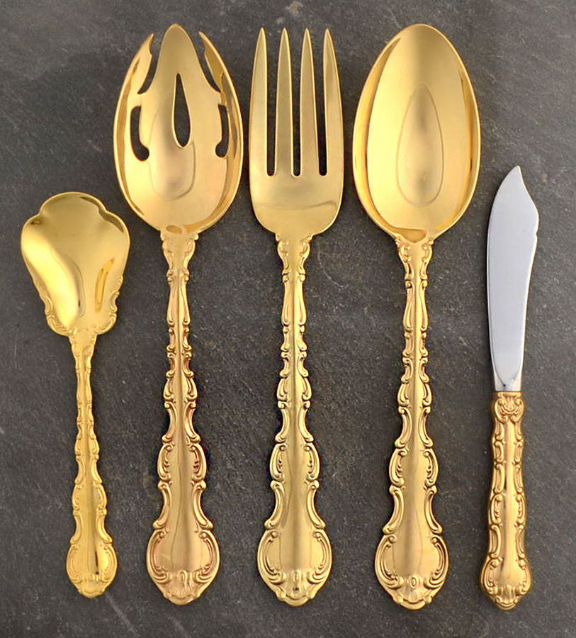 Golden Strasbourg (Sterling, Gold Vermeil) 5 Piece Hostess Set by Gorham Silver-1