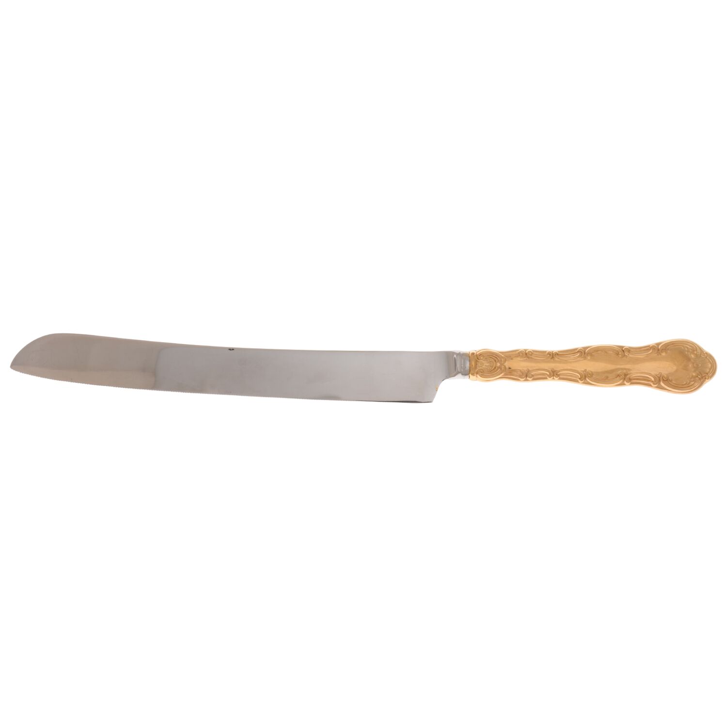 Golden Strasbourg (Sterling, Gold Vermeil) Wedding Cake Knife with Stainless Blade HC by Gorham Silver-1