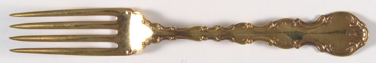 Golden Strasbourg (Sterling, Gold Vermeil) Dinner Fork with Long Tines by Gorham Silver-1