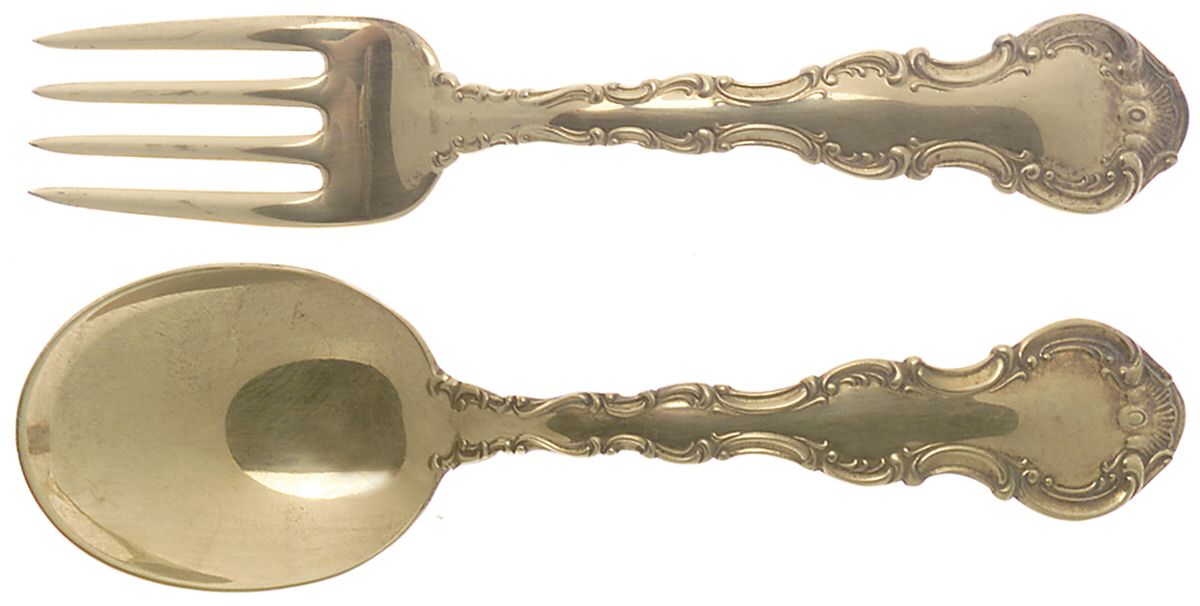 Golden Strasbourg (Sterling, Gold Vermeil) 2 Pc Baby Set (BF, BS) by Gorham Silver-1