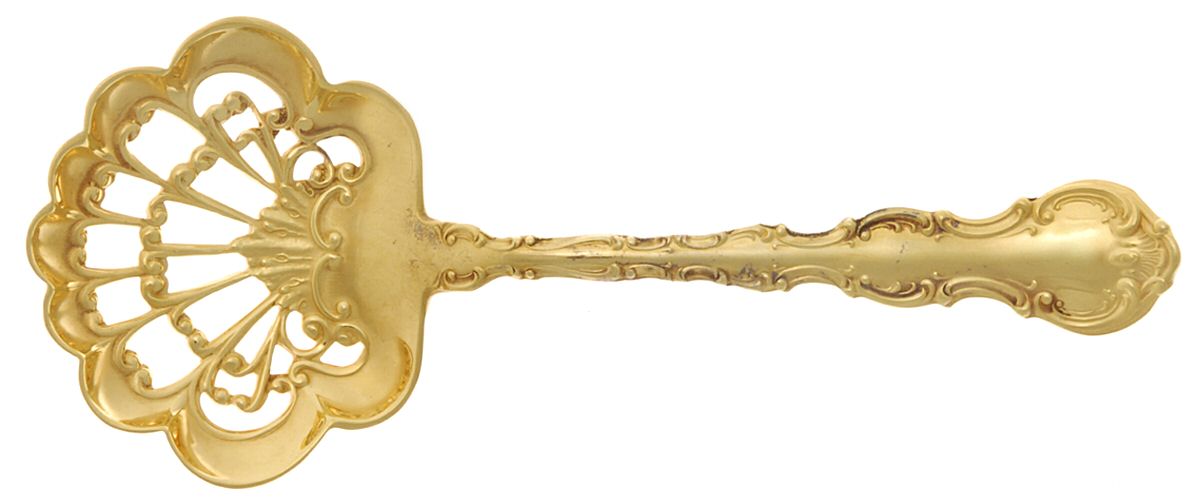 Golden Strasbourg (Sterling, Gold Vermeil) Solid Bon Bon Spoon with Pierced Bowl by Gorham Silver-1