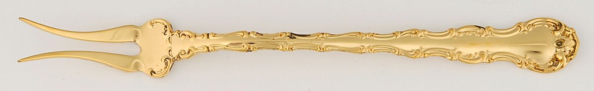 Golden Strasbourg (Sterling, Gold Vermeil) Short Handle Pickle/Olive Fork by Gorham Silver-1