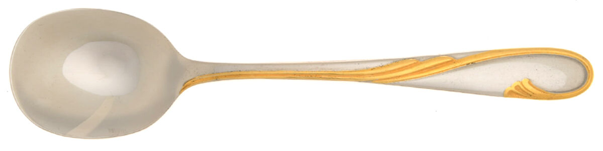 Golden Swirl (Stainless-Gold) Round Bowl Soup Spoon (Cream Soup) HC by Gorham Silver-1