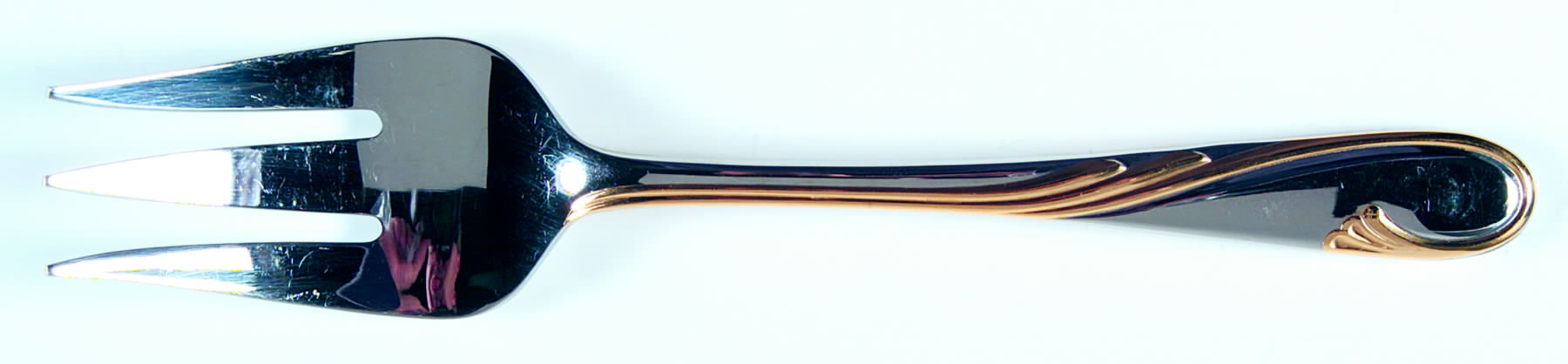 Golden Swirl (Stainless-Gold) Medium Solid Cold Meat Serving Fork by Gorham Silver-1