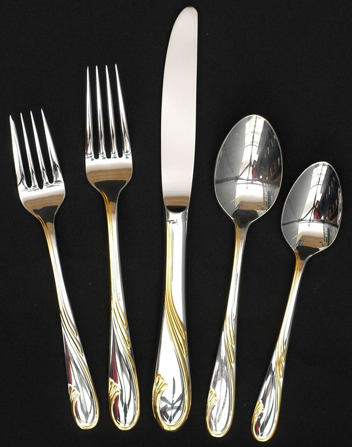 Golden Swirl (Stainless-Gold) 5 Piece Place Setting by Gorham Silver-1