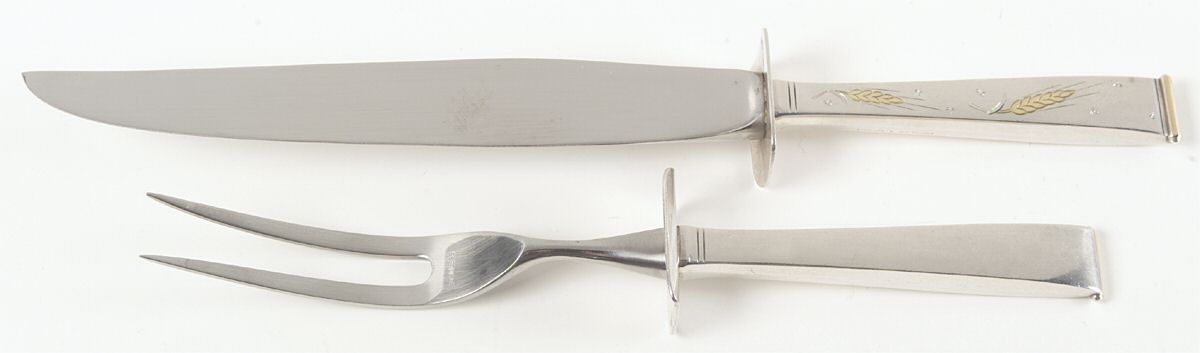 Golden Wheat (Sterling, 1952) Small Stainless Blade 2-Piece Steak Carving Set by Gorham Silver-1