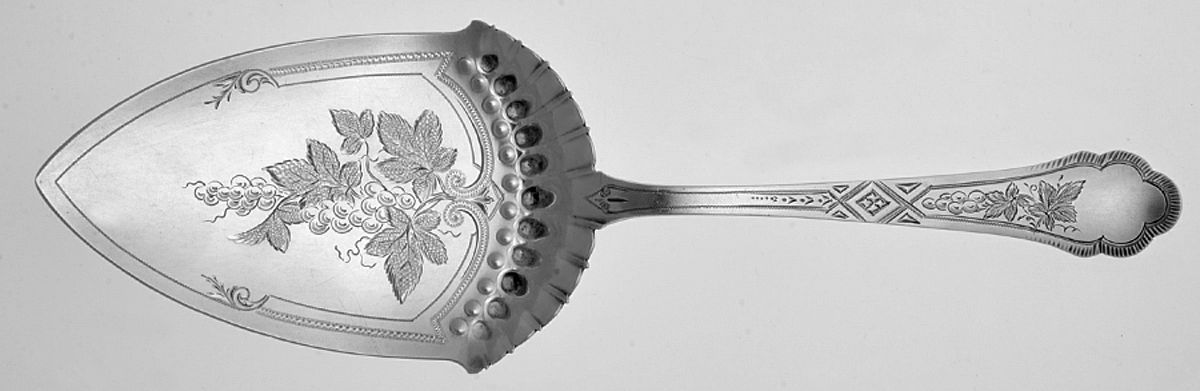 Grape-Engraved (Sterling, 1880) Large Solid Bright Cut Pie Knife by Gorham Silver-1