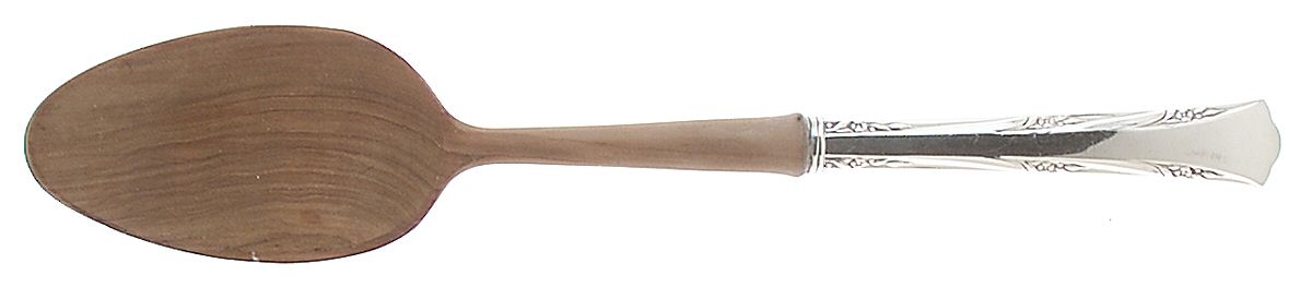 Greenbrier (Sterling, 1938, No Monos) Salad Serving Spoon with Wooden Bowl by Gorham Silver-1