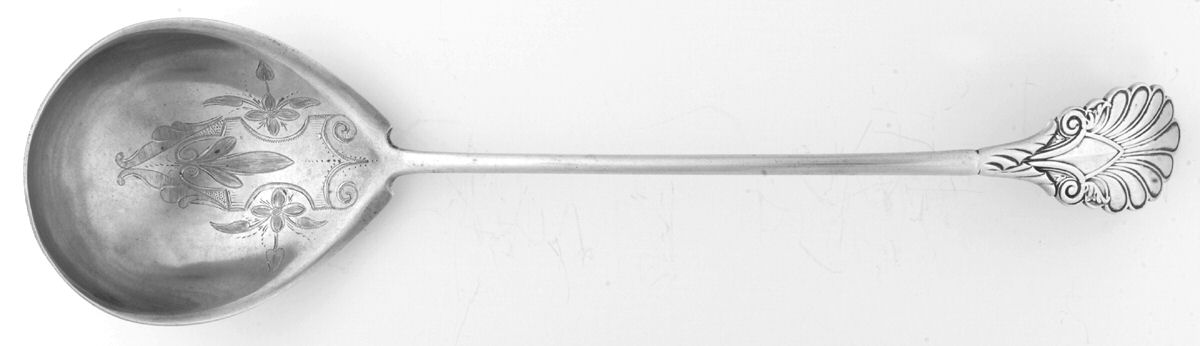 Grecian (Sterling, 1861) Coin Silver Oyster Ladle,Solid Bright Cut by Gorham Silver-1