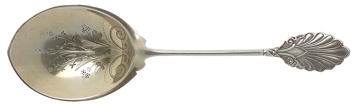 Grecian (Sterling, 1861) Coin Large Berry Casserole Spoon Bright Cut Solid by Gorham Silver-1
