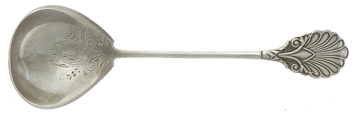 Grecian (Sterling, 1861) Coin Silver Gravy Ladle,Bright Cut Solid Piece by Gorham Silver-1