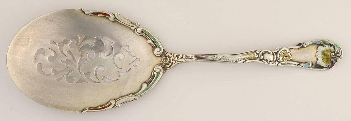 Hanover (Sterling, 1895) Enameled Pierced Nut Serving Spoon by Gorham Silver-1