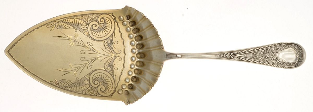 Hindostanee (Sterling, 1878) Large Solid Bright Cut Pie Knife by Gorham Silver-1