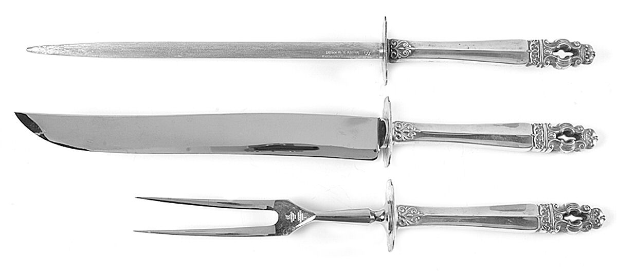Hispana-Sovereign (Sterling, 1968) (3 Pc)Carving Set-Lg Stnbl/Roast w/Sterling Guard by Gorham Silver-1