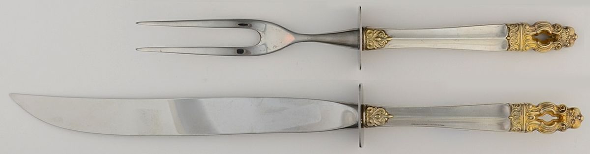 Hispana-Sovereign Gold (Sterling, 1986) Small Stainless Blade 2-Piece Steak Carving Set by Gorham Silver-1