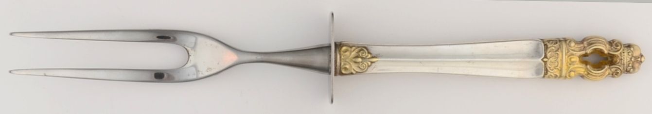 Hispana-Sovereign Gold (Sterling, 1986) Small Steak Carving Fork with Stainless Prongs by Gorham Silver-1