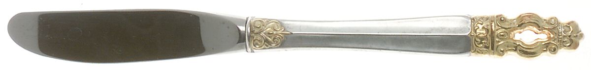 Hispana-Sovereign Gold (Sterling, 1986) Modern Hollow Butter Spreader (Stainless) by Gorham Silver-1