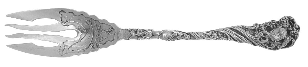 Hizen (Sterling, 1880) Individual Solid Fish Fork W/Bright Cut by Gorham Silver-1