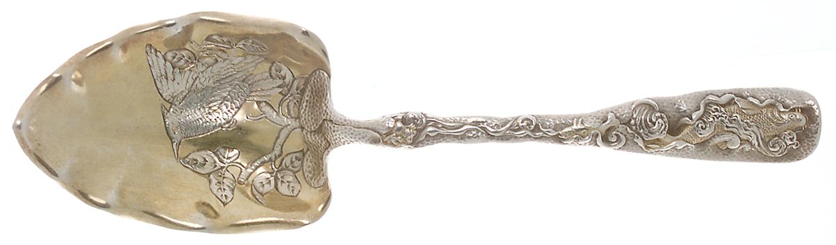 Hizen (Sterling, 1880) Salad Serving Spoon, Bright Cut Solid Piece by Gorham Silver-1