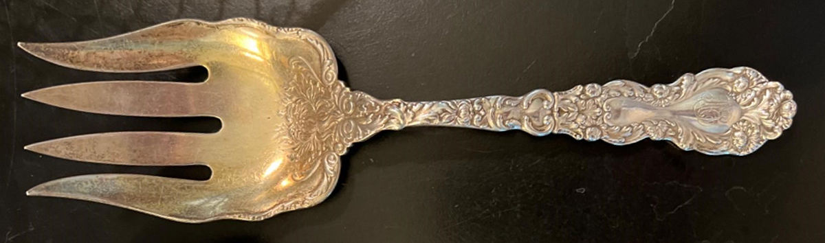 Imperial Chrysanthemum (Sterling, 1894, No Monos) Large Solid Fish Serving Fork by Gorham Silver-1
