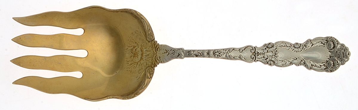 Imperial Chrysanthemum (Sterling, 1894, No Monos) Small Solid Fish Serving Fork by Gorham Silver-1