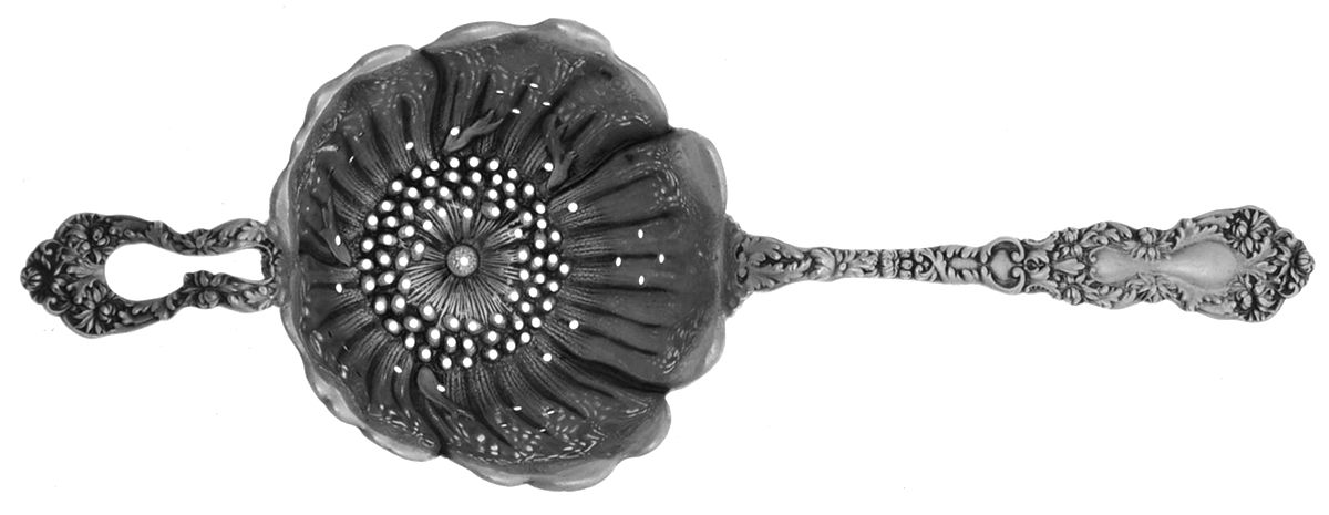 Imperial Chrysanthemum (Sterling, 1894, No Monos) Solid Individual Overcup Tea Strainer by Gorham Silver-1