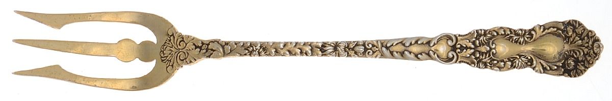 Imperial Chrysanthemum (Sterling, 1894, No Monos) Olive Fork by Gorham Silver-1
