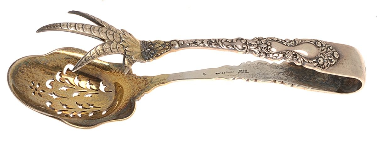 Imperial Chrysanthemum (Sterling, 1894, No Monos) Large Ice Serving Tongs by Gorham Silver-1