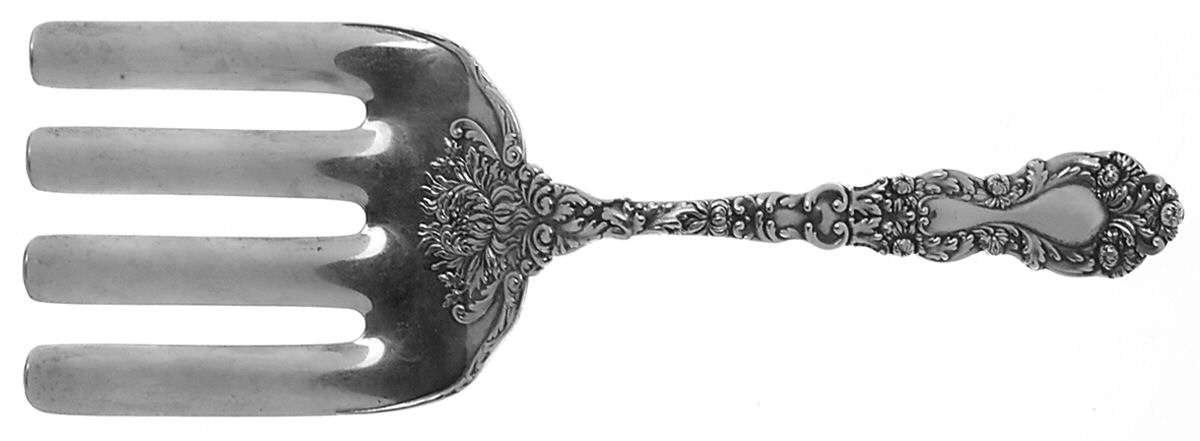 Imperial Chrysanthemum (Sterling, 1894, No Monos) Large Solid Asparagus Serving Fork by Gorham Silver-1