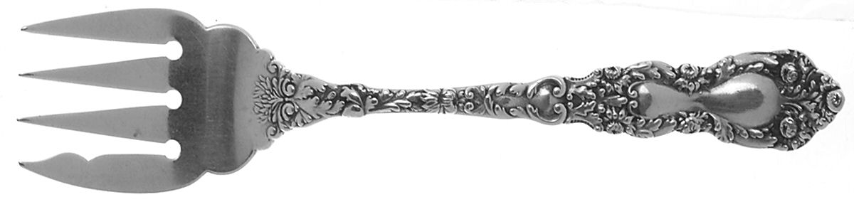 Imperial Chrysanthemum (Sterling, 1894, No Monos) Large Solid Tined Sardine Serving Fork by Gorham Silver-1
