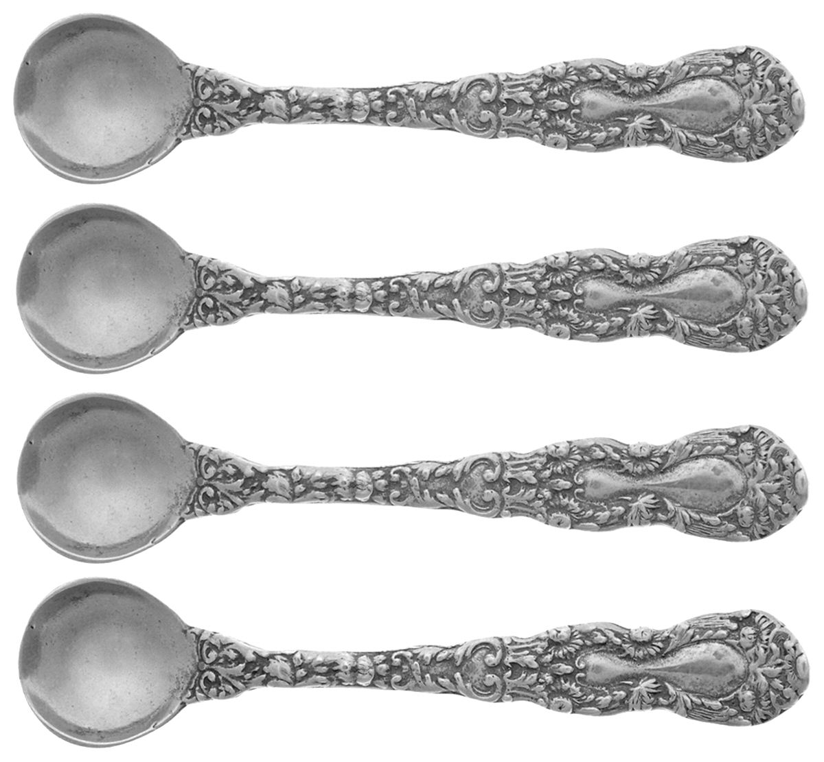 Imperial Chrysanthemum (Sterling, 1894, No Monos) Individual Salt Spoon - Set of 4 by Gorham Silver-1
