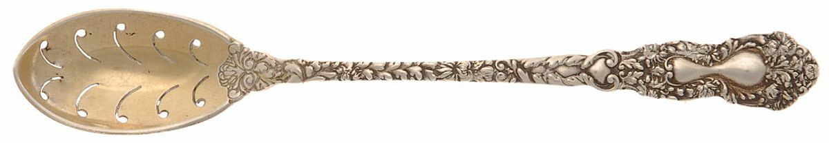 Imperial Chrysanthemum (Sterling, 1894, No Monos) Pierced Bowl Short Handle Olive Spoon by Gorham Silver-1