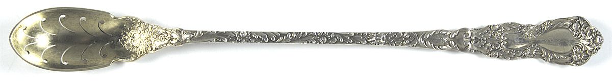 Imperial Chrysanthemum (Sterling, 1894, No Monos) Pierced Bowl Long Handle Olive Spoon by Gorham Silver-1