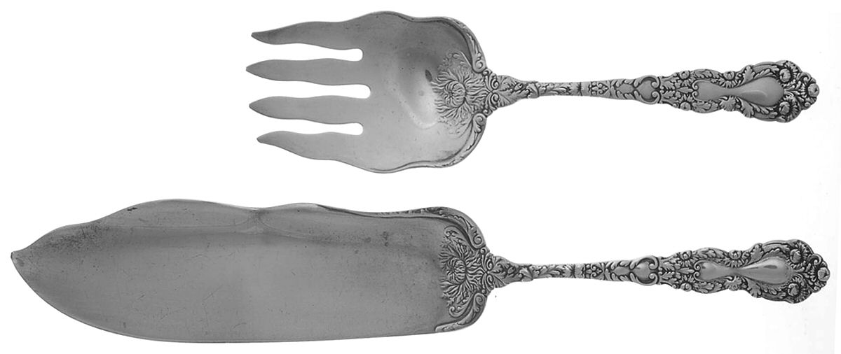Imperial Chrysanthemum (Sterling, 1894, No Monos) Solid 2-Piece Small Fish Serving Set by Gorham Silver-1