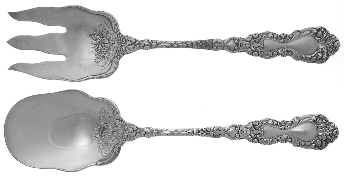 Imperial Chrysanthemum (Sterling, 1894, No Monos) Solid Oversized Serving Salad Set by Gorham Silver-1