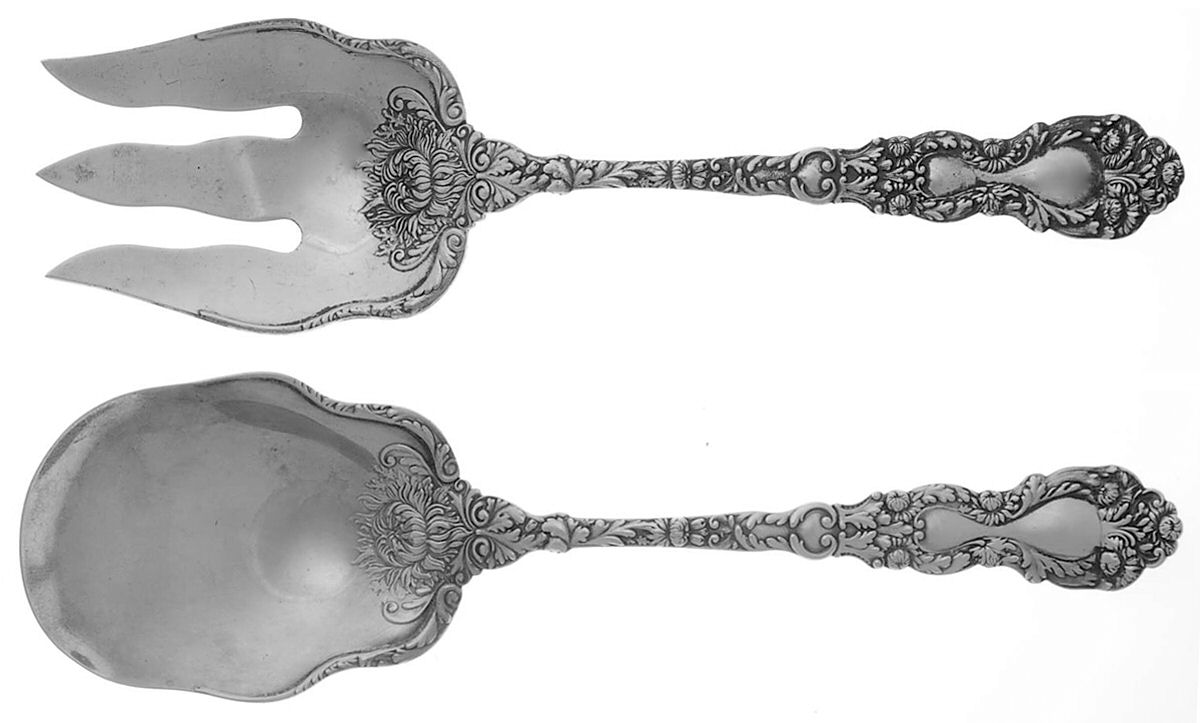 Imperial Chrysanthemum (Sterling, 1894, No Monos) (2 Pc) Solid Salad Set by Gorham Silver-1