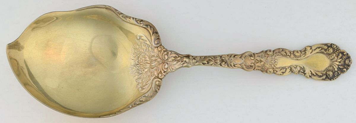 Imperial Chrysanthemum (Sterling, 1894, No Monos) Vegetable Serving Spoon (Solid) by Gorham Silver-1