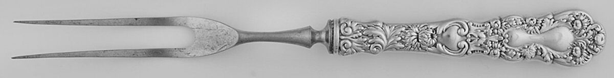 Imperial Chrysanthemum (Sterling, 1894, No Monos) Small Steak Carving Fork with Stainless Prongs by Gorham Silver-1