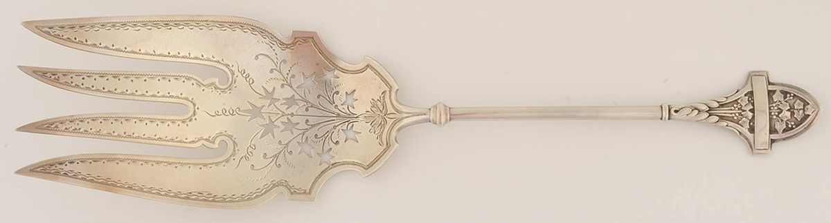 Ivy (Sterling, 1865, 1868) Large Solid Bright Fish Serving Fork by Gorham Silver-1