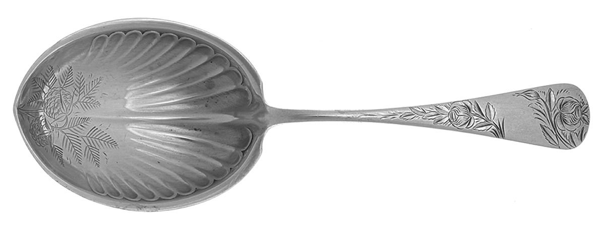 Jac Rose (Sterling, 1885) Solid Bright Cut Vegetable Serving Spoon by Gorham Silver-1